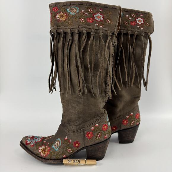 Old Gringo Women’s 7 Cowboy Boots Multi Floral Embroidered Fringe Brown Leather - Picture 4 of 11